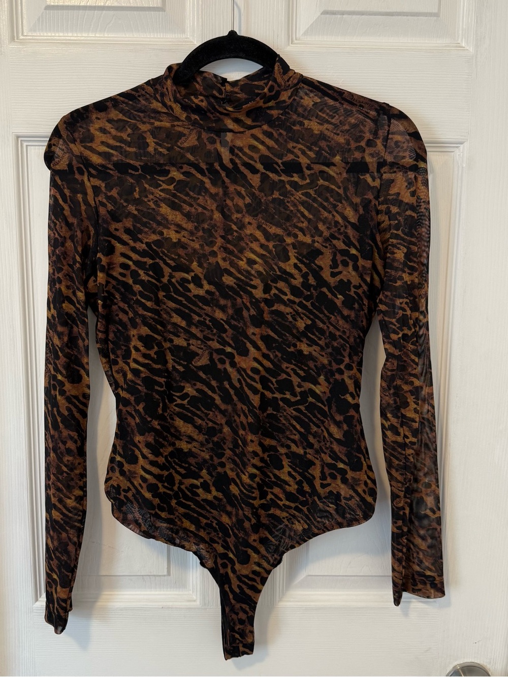 All Saints Sheer Animal-Print Long-Sleeve Bodysuit - Brown & Black